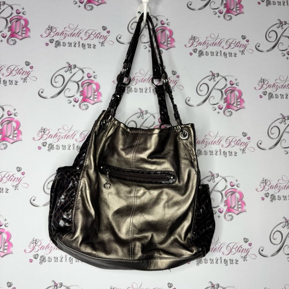 Kathy Van Zeeland bag purse vintage 2000s snake Elegant Black Gold Women's Bag - Picture 5 of 14